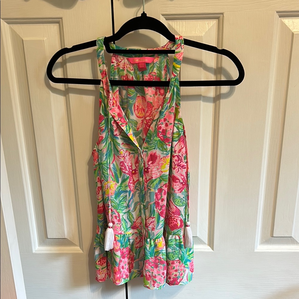 Lilly Pulitzer Pink and Green Floral Blouse